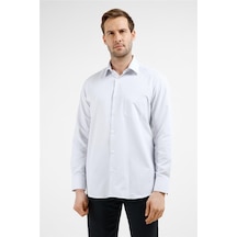 İmza Beyaz-mavi Çizgili Desen Sert Yaka Uzun Kol Cepli Comfort Fit Pamuklu Gömlek 1004255278 Beyaz - K.mavi