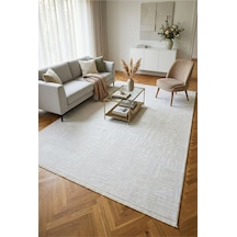 Leiva Home London 001 Krem Özel Ölçü Bambu Akrilik Yumuşak Kaymaz Taban Salon Koridor Mutfak Saçaklı Halı 0038-krem/bej/gri
