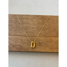 925 Ayar Gümüş Gold Renk D Harfi Kolye Harfli Kolye 45cm