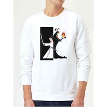 Samurai Jack Baskılı Beyaz Erkek Örme Sweatshirt (530945798)