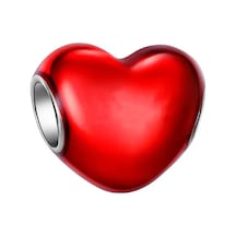 Fubena Metalik Kırmızı Kalp Charm Gümüş