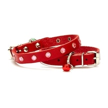 Doggie Taşlı Deri Kedi Tasması 1.2x25-29cm Kırmızı