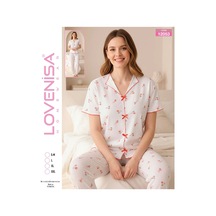 Lovenisa 12053 Kadın Kaşkorse Düğmeli Pijama Takımı Beyaz