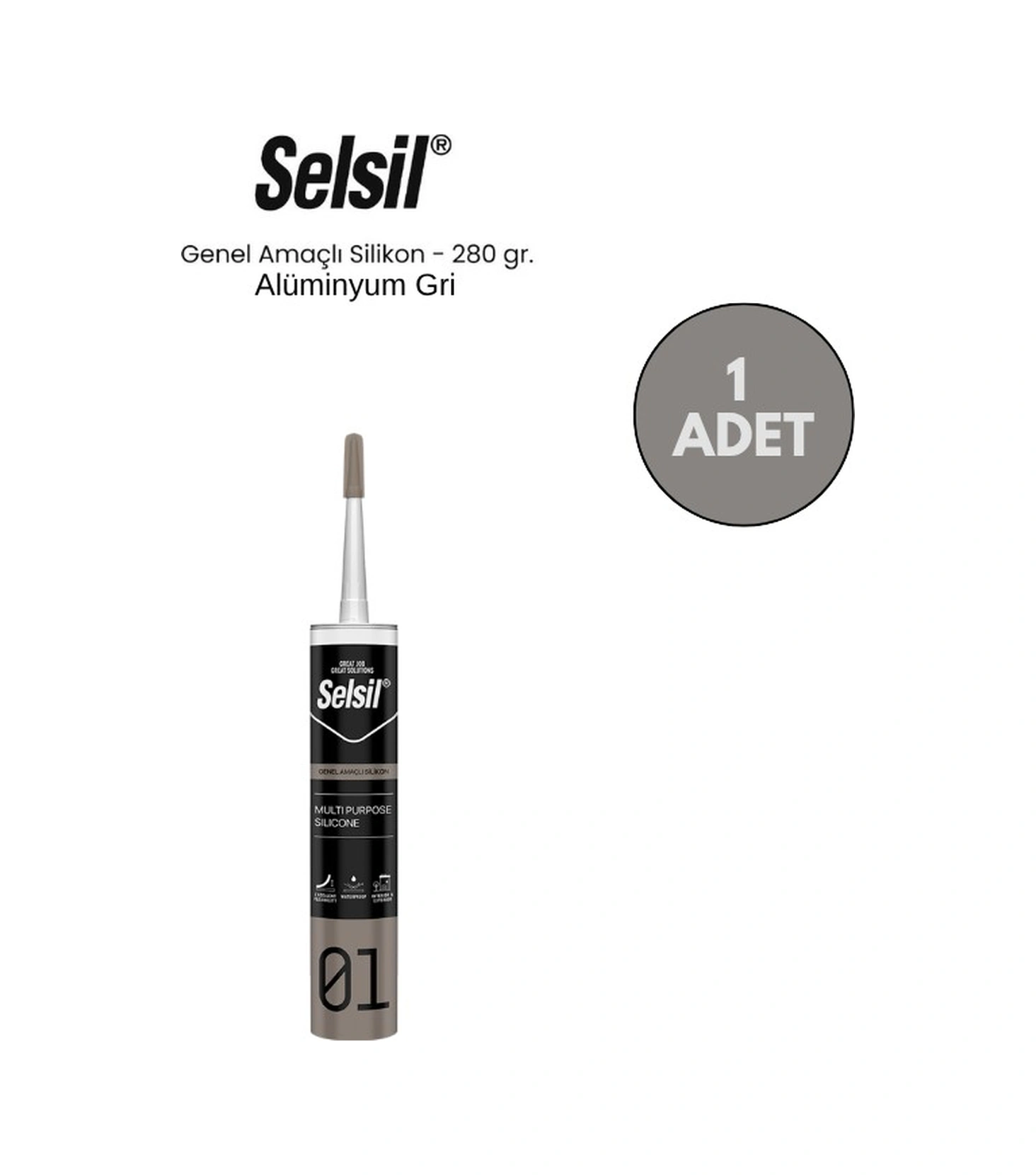 Selsil Genel Amaçlı Alüminyum Gri Silikon 280 Gr. Alüminyum Gri
