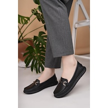 Nesilshoes Eliz 24103 Siyah Hakiki Soft Deri Rok Günlük Kadın Ayakkabı