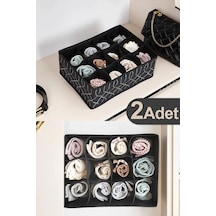 2 Adet 12 Gözlü Çekmece Düzenleyici Cepli Organizer 35x25x12 Siyah