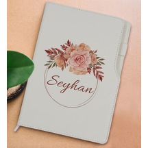 Bk Gift Kişiye Özel Çiçek Tasarımlı Beyaz Termo Deri Not Defteri 15x21cm-26