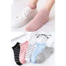 5 Çift Çizgili Renkli Kadın Çorap BGK-887225-Pembe