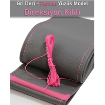 Audi A8 Gri İçin Uyumlu Özel Süper Deri Pembe Yüzüklü Dikişli Direksiyon Kılıfı