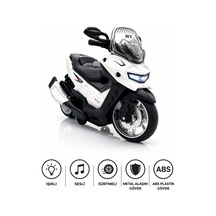 Işıklı Ve Sesli Sürtmeli Metal Oyuncak Motor 14 Cm Diecast Maket Motosiklet Xmax Scooter Beyaz Çok Renkli
