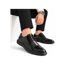 Yalçın Shoes Erkek Siyah Parlak Suni Deri Bağcıklı Klasik Ayakkabı Dokulu Ön Yüzey, Kalın Taban Damatlık Ayakkabı Siyah - 933653717 Siyah