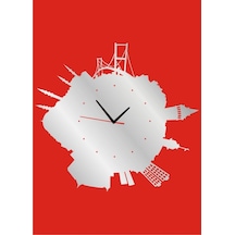 M3 Decorium Dönen Istanbul Silüeti Dekoratif Kalın 3Mm Ayna Saat Beyaz