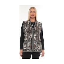 İksun Kadın Etnik Model Triko Örgü Kilim Cepli Kışlık Kalın Anne Yelek Kahve