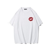 Brz Collectıon Brz Collection Unisex Oversize Öpücük Kiss T-shirt Beyaz