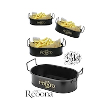 Potato Mini Oval Patates & Cips Sunumluk 21 Cm 4 Adet Siyah Siyah