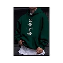 Medinenur Love Baskılı Kapüşonlu Swatshirt Yeşil
