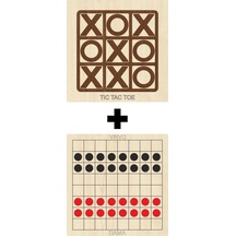 Ahşap Dama + Tic-tac-toe Akıl. Zeka Oyunları Seti