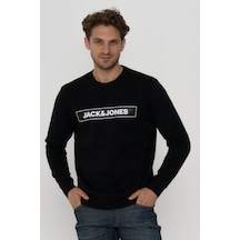 Jack & Jones Erkek Gögüs Logo Baskili Sweatshirt - Minder 12193076 Black Siyah