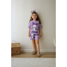 Miniko Kids Kız Çocuk Kuromi Modelli Bisiklet Yaka Pamuk Şortlu Takım Lila