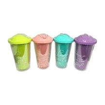 Pastel Renk Pipetli Bardak Matara 450 Ml Çok Renkli