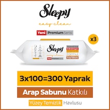 Sleepy Easy Clean Premium Arap Sabunu Katkılı Yüzey Temizlik Havlusu Mendili 3x100 (300 Yaprak) 