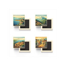 Balıkesir - 4'lü Memleket Seti - Baskılı Buzdolap Magneti Kare - 9x9 Cm - 4 Adet