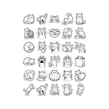 30 Adet Siyah Beyaz Kedi Sticker Seti - Defter Laptop Telefon Ajanda İçin