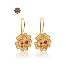 Yakut Taşlı Gül Model Gold Kaplama 925 Ayar Gümüş Telkari Kadın Küpe 201025494 Altın