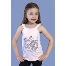 Toontoy Kids Toontoy Kız Çocuk Fırfır Detaylı Flamingo Kabartma Baskılı Atlet Pudra