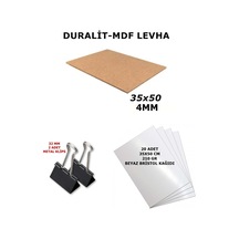 1 Adet 35x50 Cm 4mm Duralit , 2 Adet 32 Mm Klips Ve 20 Adet 35x50 Cm Beyaz Bristol 210 Gr