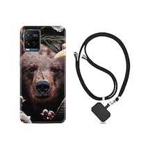 Vivo V21 Kılıf Boyun Askılı Flowers Bear 1337 Siyah