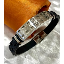 Firuze Gümüş Çelik Siyahlı Kordonlu Bileklik F16002004