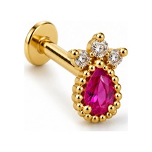Altın Renk Pembe Damla Taşlı Taç Tragus Piercing Pır004