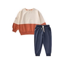 Cigit Garnili Sweatshirt Takım 2-8 Yaş Ekru Lacivert