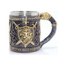 2 Adet Paslanmaz Çelik Kupa Bardak Aslan Büstü Tasarımlı Metal Mug, Cup, Lion Bust Design, Çay Kahve Sunumu İçin 11x15 Cm