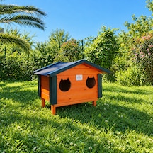 2 Yuvalı Ahşap Dış Mekan Kedi Evi