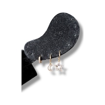 Ay Yıldız Üçlü Sallantılı Çelik Küpe Sarı