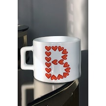 Sevgililer Gününe Özel Sevgiliye Hediye Kalpli B Harfi Baskılı Çay-Kahve Fincanı