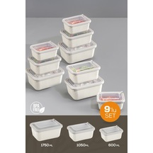 Vienev 9'lu Vip Dikdörtgen Mikrodalga Ve Difrize Uygun Saklama Kabı Seti Bej 3x 1750,1050,600 Ml Bej