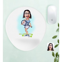 Kişiye Özel Bayan Tenis Oyuncusu Karikatürlü Bilek Destekli Mouse