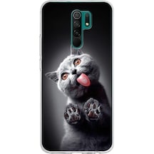 Xiaomi Redmi 9 İle Uyumlu 1mm Slim Fit Kedi 2 050c Baskılı Şeffaf Kılıf Şeffaf
