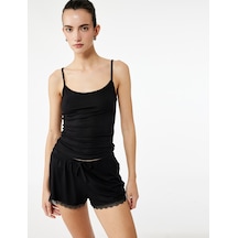 Koton Dantel Detaylı Rahat Kalıp Şort Viskon Pijama Altı Siyah 7wlk80007mk
