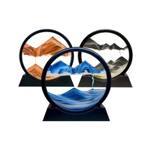 Pazly 3d Kum Sanatı Dekoru - Akışkan Kumlu Okyanus Manzarası, Yuvarlak Cam Çerçeve, Rahatlatıcı Desenler