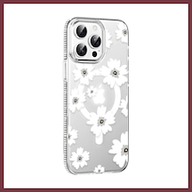 Storeşahin Joko Apple Apple iPhone 15 Pro Uyumlu Floral Magsafe Kapak - Beyaz Shn0720