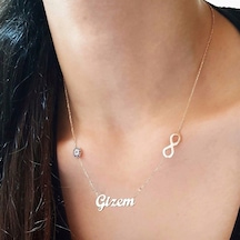 Vog Gizem Yazılı Sonsuzluk V Göz Boncuk Detay 925 Ayar Gümüş Sevgiliye,anneye,eşe Kolye Sarı