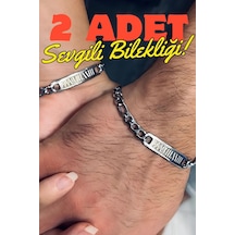 Takı Dükkanı Kişiye Özel Yazılı 2'li Çift Sevgili Bilekliği Çelik Bileklik Scb42 Metalik