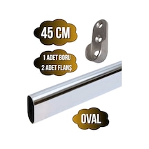 Metal Oval Krom Mobilya Dolap Askı Borusu 45cm Oval 2 Adet Flanş-1 Adet Boru Boy:30mm En:15mm Gri
