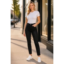 Woddi Btl Kadın Siyah Mom Likralı Jean Kot Pantolon New-4