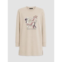 Lcw Everyday Bej Soft Touch Oversize Kadın Sweatshirt Tunik