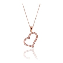 Kadın Gümüş Mini Tek Taş Küpe- Rose Kalpli Kolye Dgn20704